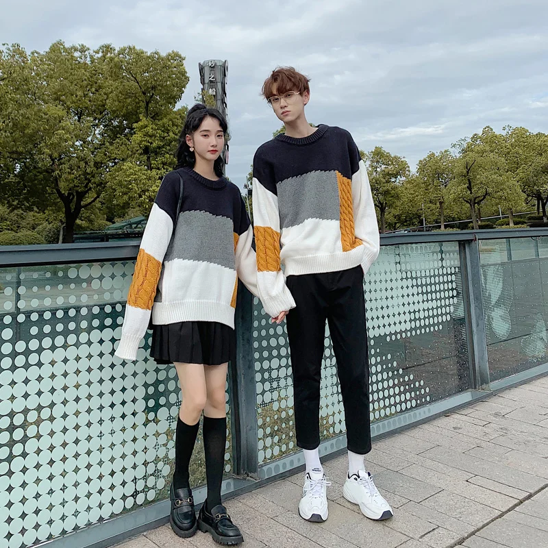 

Japanese stitched sweater female winter couple korean style loose sweater sweater