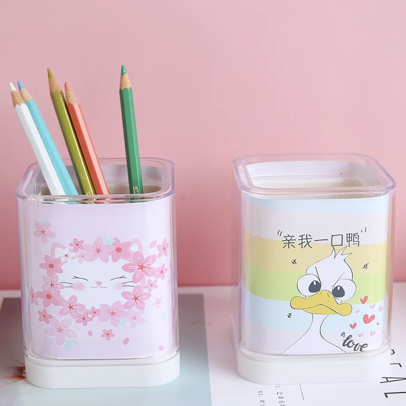 

Creative-Pen Container Cartoon Cute Plastic Square Pen Container Simple Color of GIRL'S Heart Multifunctional Storage Box