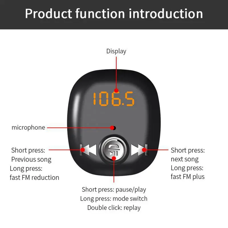 Car Fm Transmitter Bluetooth 5.0 Car Mp3 Player Car Charger U Disk/Tf Card Music Bluetooth Car Kit Call Voltage Monitoring