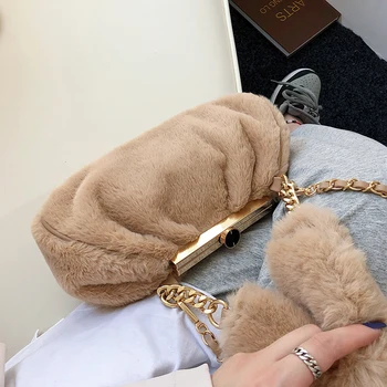 

Faux Fur Cluth Bags for Women 2021 Winter Soft Small Crossbody Shoulder Bag Women's Branded Trending Chain Handbags and Purses