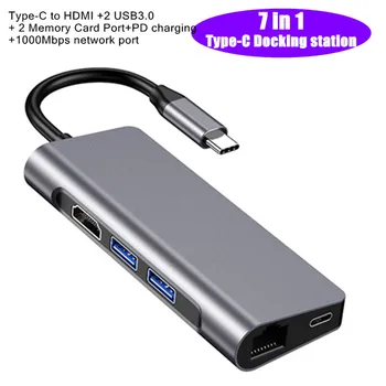 

7 in 1 USB C Docking Station Type C to HDMI+USB3.0+Memory Card Port + 1000Mbps network port for Macbook/Pro/2018 Macbook Air/HP