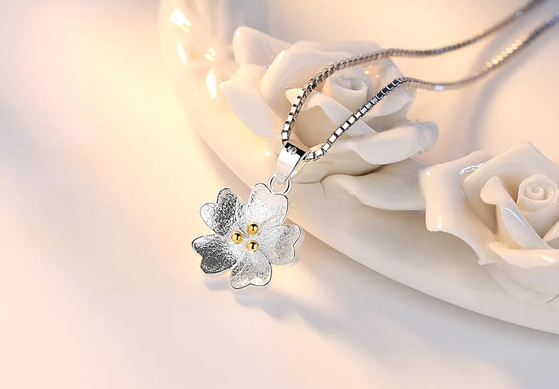 Свадебные серьги из стерлингового серебра 925 пробы с цветком вишни ожерелья Ювелирные наборы для женщин девушек вечерние подарки Pendientes