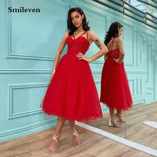

Smileven Red Pearls Mini Prom Dresses Corset Sweetheart Prom Gowns Backless Tea-Length Evening Party Dresses 2022 Custom Made