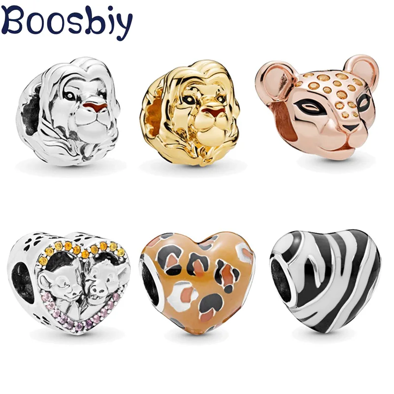 Boosbiy, 2 шт., новинка, бисер серебряного цвета, Король Лев, серия Simba, подвески, подходят для модных браслетов Пандора, для женщин, сделай сам, ювелирные изделия, аксессуары