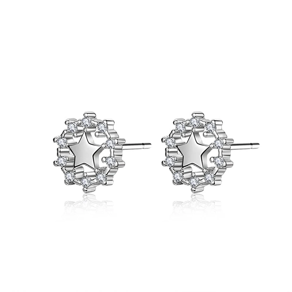 

925 sterling silver stud earrings star statement Christmas gift Micro Inlay cubic zirconia earrings for women 2019 black friday