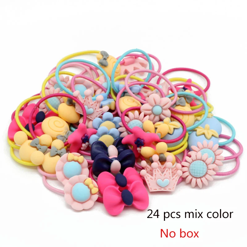 Mix color no box 24 шт./кор. с героями мультфильмов для девочек; эластичные резинки для волос резинка Scrunchies повязка хвост держатель резинки для волос Детские аксессуары для волос - Цвет: Mix color no box