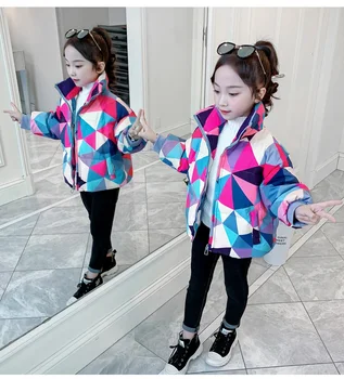 

Winter new jacket 5-10 years old girl baby stitching multicolor thick cotton coat fashion cotton clothing winter wear coat down