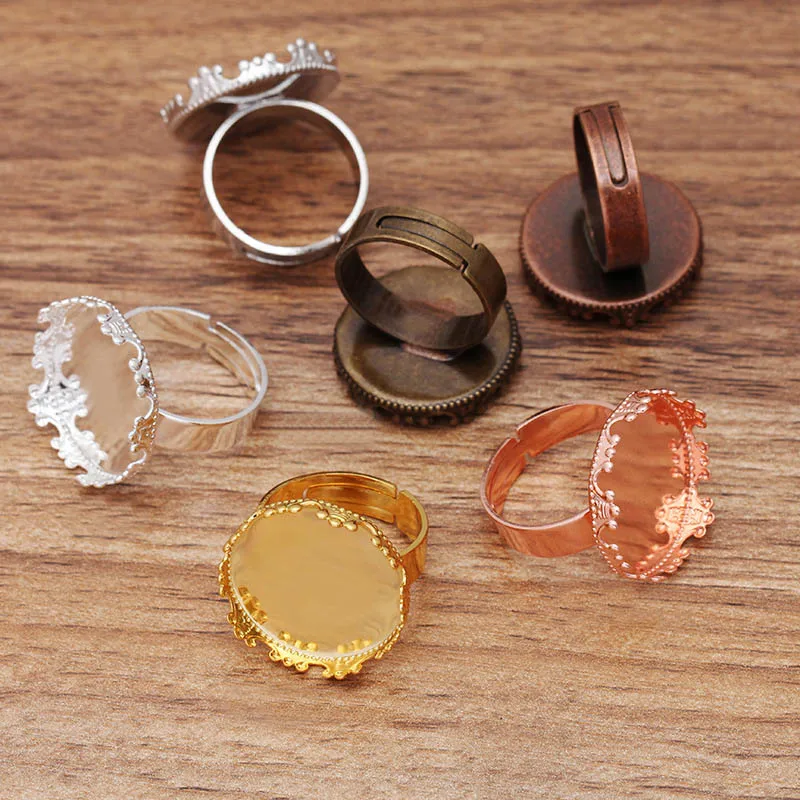 

200pcs Adjustable Blank Men's Women's Ring Cabochons Cameo 20mm Round Crown Bezel Ring Base tray Settings DIY Jewelry Findings
