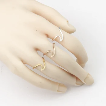 

10PCS Minimalist Adjustable Sea Wave Ring Surfer Girls Women Handmade Wire Wrap Beach Party Jewelry Stainless Steel Bague Gifts