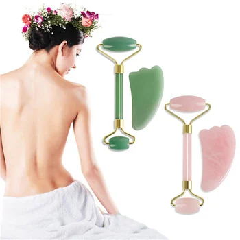 

Rose Quartz Roller Slimming Face Massager Lifting Tool Natural Jade Facial Massage Roller Stone Skin Massage Beauty Care Set Box
