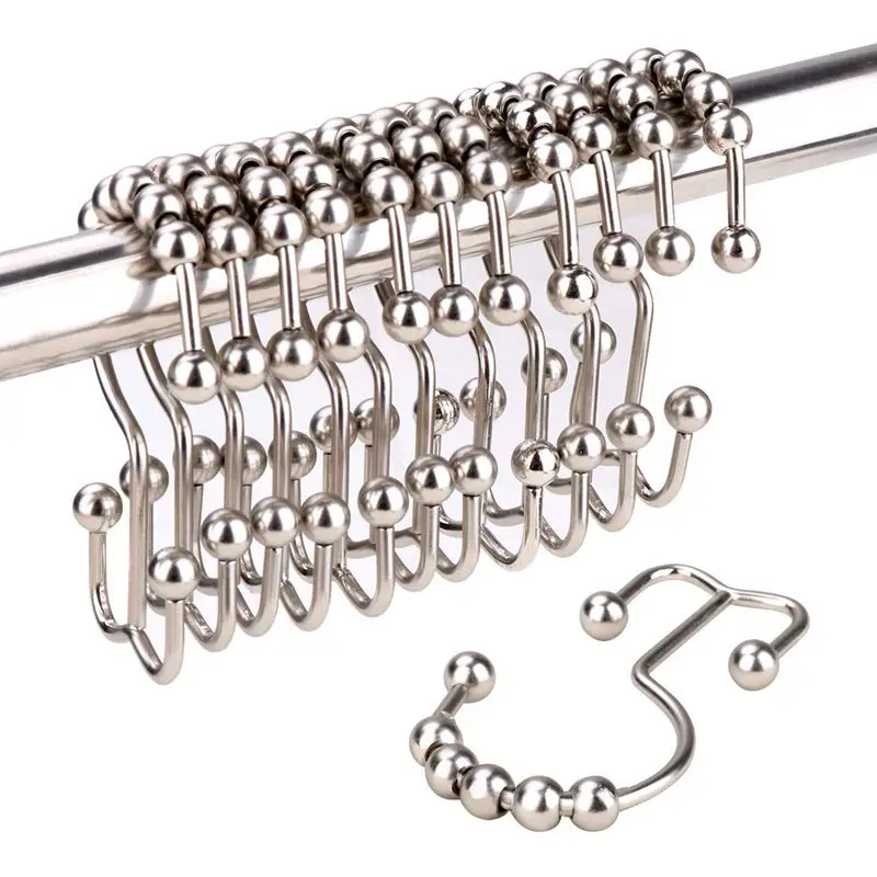 

Rustproof Shower Curtain Rings, Stainless Steel Heavy Duty Roller Double Glide Shower Hooks for Bathroom Shower Rods Curtains Li