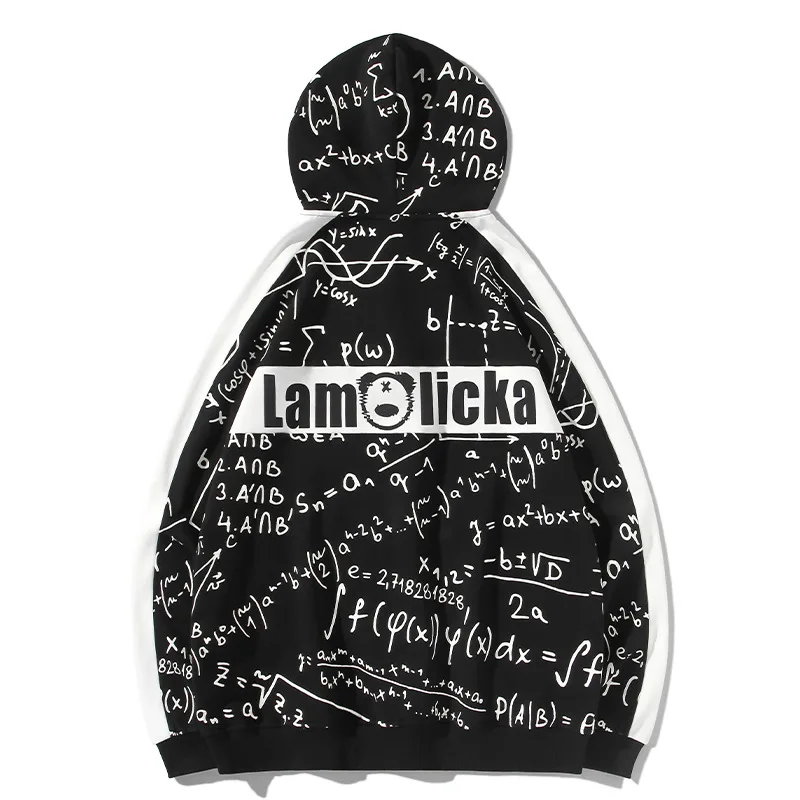 

Autumn graffiti print couple hoodie contrasting color stitching reflective strip sweatshirt for men loose pullover hoodies