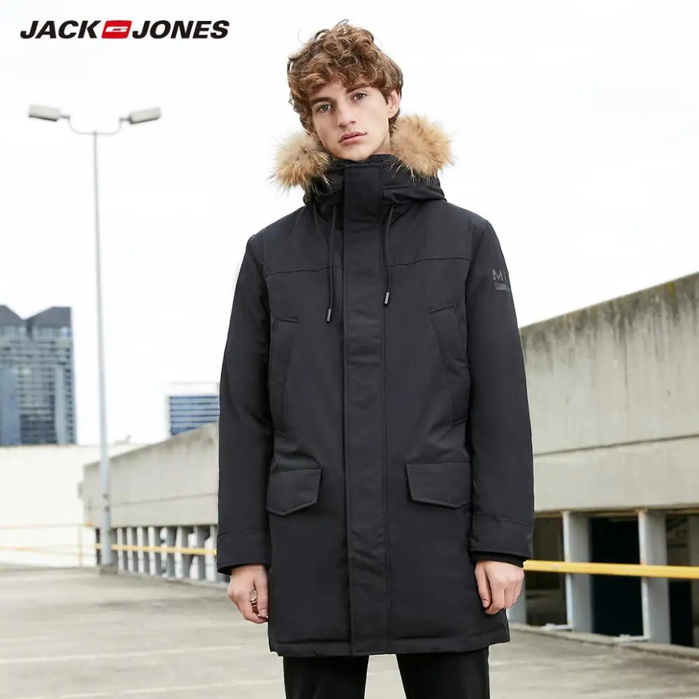 Kopen Mlmr Mannen Winter Bontkraag Capuchon Lange Donsjack Hoodie Bovenkleding Parka Jas Jackjones Menswear Merk 218312517