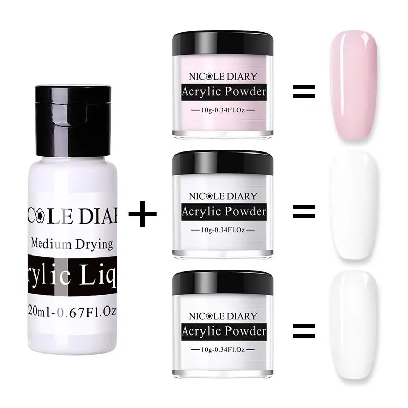 NICOLE DIARY 10g Pink White Crystal Nail Powder Pink White Acrylics For Nails Extension Flower Carving Manicure Dipping Nail Dus