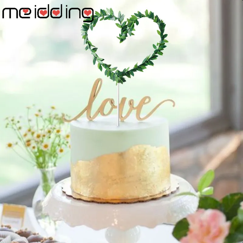 

5/10pcs Green Leaf Heart Wreath Cake Topper Wedding Cupcake Toppers Decor Happy Birthday Party Baby Shower Dessert Decorations