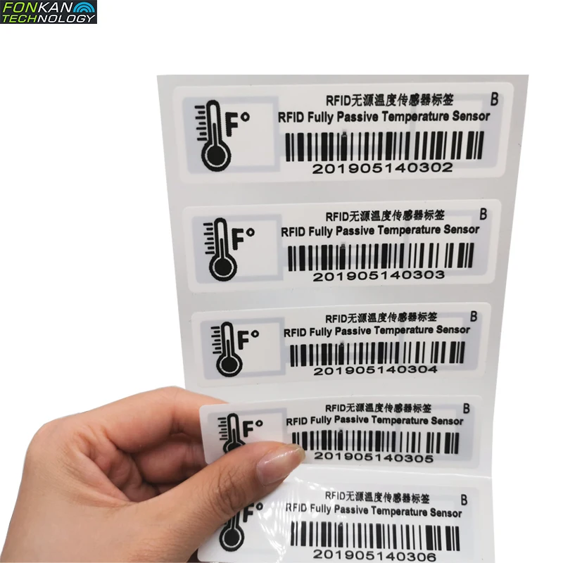 

FONKAN UHF RFID Fully Passive Temperature Sensor Sticker Tag for cold-chain logistics 98x24mm