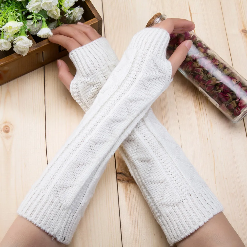 Mitten Fingerless Knit Twist Winter Warm Soft Fashion Warmer Lady Gloves Long Arm Casual Gloves for Women Autumn arm warmers