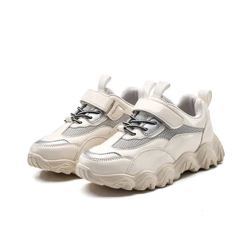 

CNFSNJ Children Casual Plate Shoes Fashion PU Kids School Boys Girls Platform Soft Shoes Leather Hook Loop Casual Shoes 26-37
