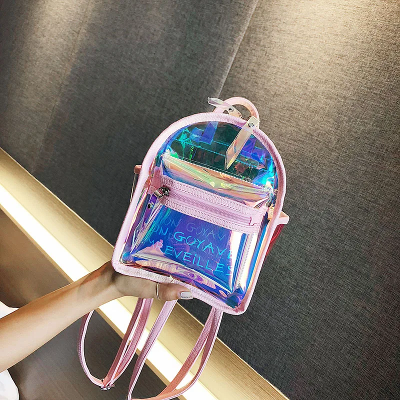 

Women Mini Backpack PU Leather Shoulder Bag Teenage Laser Clear Crossbody Bag Multi-Function Small Packs Female School Hand Bags