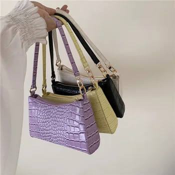 

Summer 2020 New Korean Style Fashion Alligator Print Handbag Women's All-match Casual Solid Color One-Shoulder Baguette Bag