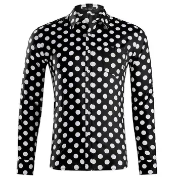 

Men Shirts Long Sleeve Regular Fit Summer Beach Hawaiian Print Button Turn-Down Collar long sleeves White Dot Shirts Tops 2019