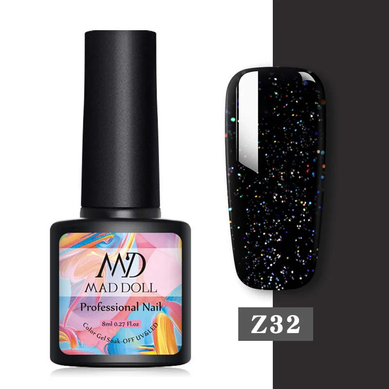 Z32 MAD DOLL, 1 бутылка, 8 мл, Гель-лак для ногтей, золотой, розовый, фиолетовый цвет, яркие блестки, УФ-лак для ногтей, Гель-лак для дизайна ногтей - Цвет: Z32