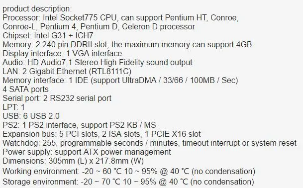 Новая Оригинальная Промышленная материнская плата для Intel G31 ISA материнская плата LGA775 5* PCI VGA LPT 2LAN 2ISA два слота ISA материнская плата ISA