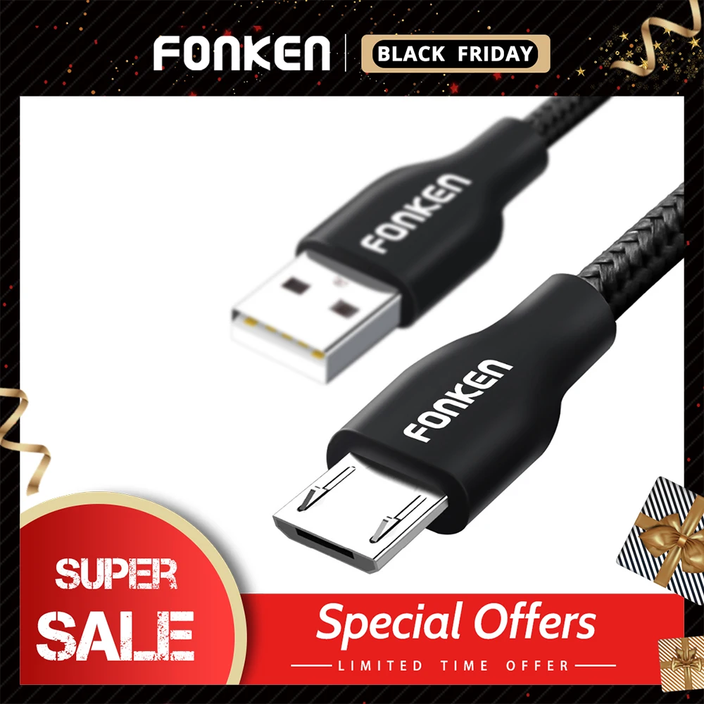 FONKEN 2.4A зарядный кабель в нейлоновый оплетке с разъемом Micro USB Quick Зарядное устройство USB Дата-кабель провод для быстрой зарядки для samsung htc Android кабели для мобильных телефонов 1 м
