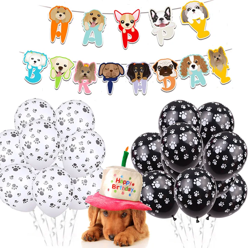 6Pcs Animal Let's Pawty Dog Cat Paw Aluminum Balloon 32 Inch Cream Number Birthday Party Decor Balloon Baby Shower