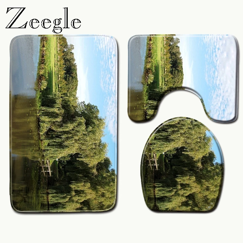 Zeegle микрофибра коврики для туалета сценические печатные коврики для ванной набор Противоскользящих ковриков для туалета коврик для ванной туалета