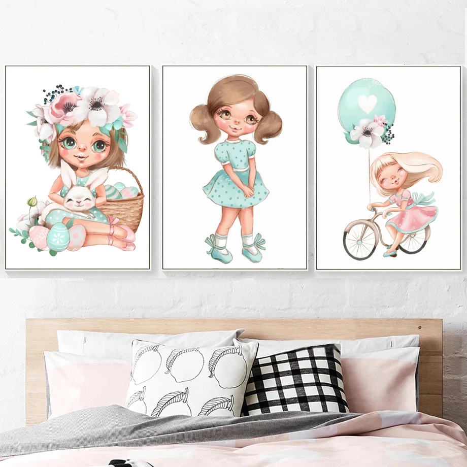 Easter-Eggs-Bunny-Duckling-Girl-Flowers-Nordic-Posters-And-Prints-Wall-Art-Canvas-Painting-Wall-Pictures (1)