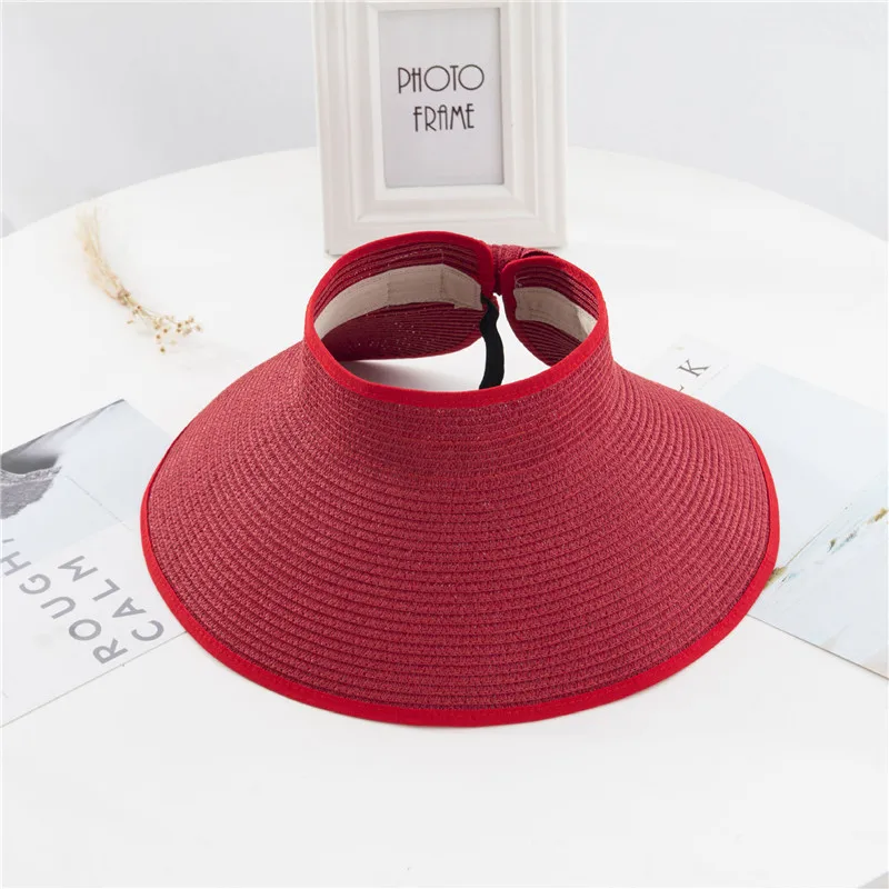 Summer Women's Holiday Beach hat Ladies Girl Topless Empty Bow Sun Visor Hat Sunshade Protection Straw hats beach hat