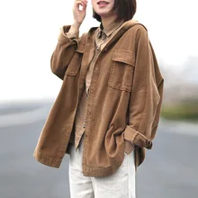 Женская Вельветовая куртка с капюшоном Повседневная куртка с длинными рукавами Женская Базовая свободная короткая куртка женская верхняя одежда