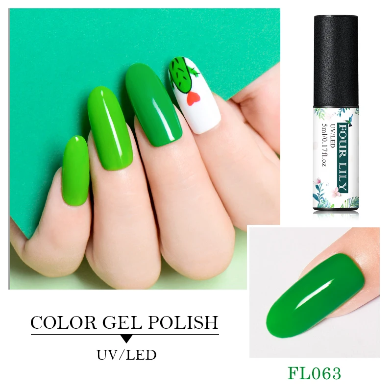 

Four Lily Green Series Colors Gel Polish 5ml Semi Permanent Varnish For Manicure Soak Off UV LED Nail Polish Gel Lacquer Design