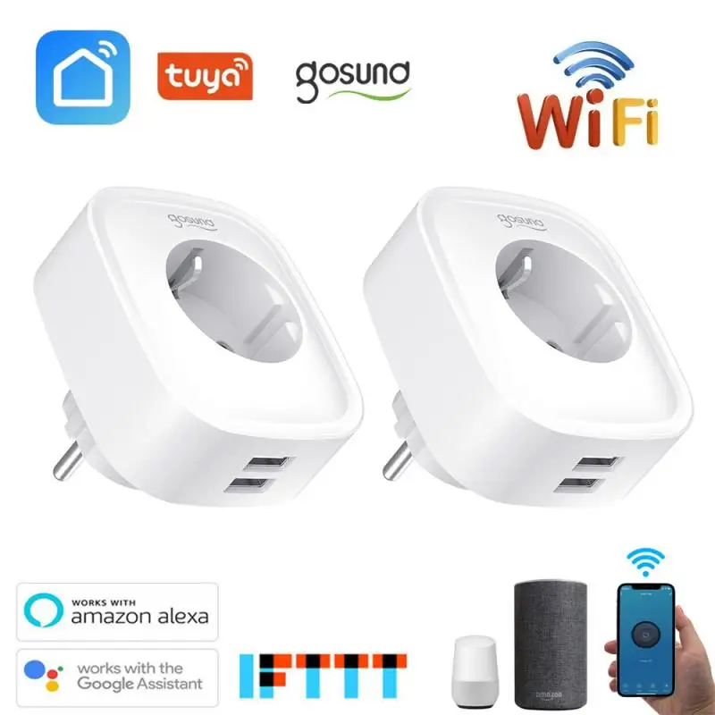 Gosund 16A ЕС интеллектуальная беспроводная (Wi-Fi) Мощность разъем с 2 USB порта Smart Home Wi-Fi