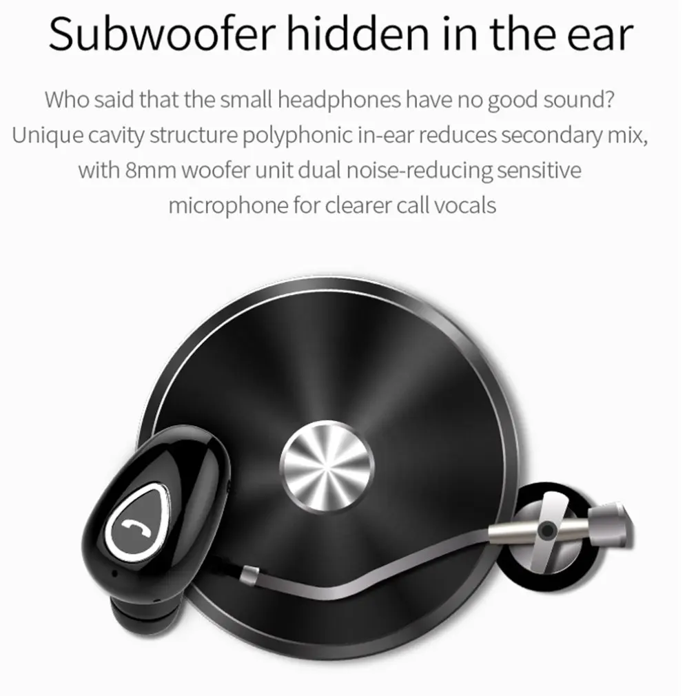 Wireless Bluetooth In-ear Invisible Headset Waterproof Headphone Earbud For mobile Phones Flat Other Bluetooth Devices