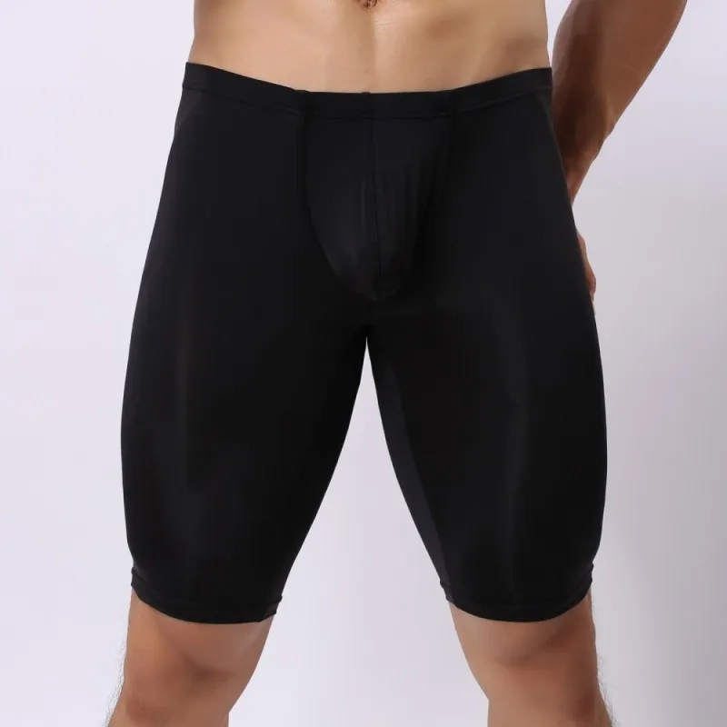 Для мужчин ледяной шелк для сна, низ шорты ультра-тонкие тело скульптуры брюки сексуальные спальные лосины ночное белье сексуальные мужские - Цвет: Black