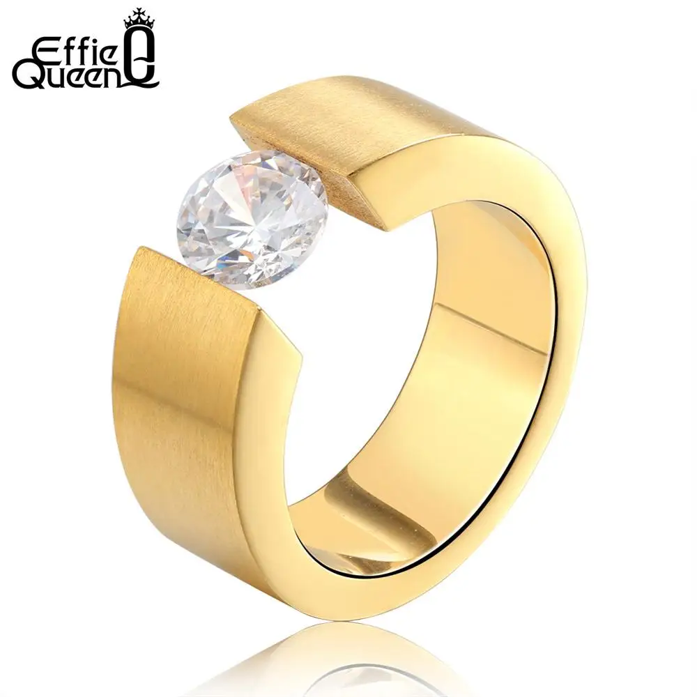 Effie Queen Мужское женское обручальное кольцо, титановая сталь, кольца ювелирные Bague Homme Wiredrawing, модное кольцо из нержавеющей стали, циркониевое кольцо, IR23