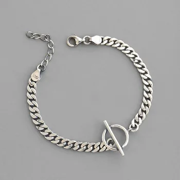 

100% 925 Sterling Silver Bracelet Women 2020 Vintage Retro Round Circle Bracelet Bangles For Women Chain Bracelet Silver Jewelry