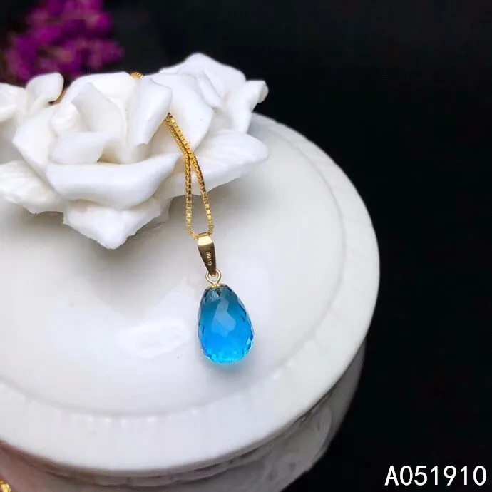 Ожерелье женское из натурального топаза 18K золото с подвеской | Украшения и