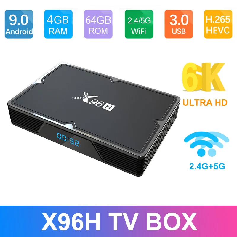 Android 9,0X96 H Smart tv BOX 4 Гб 64 Гб 32 Гб Allwinner H603 2,4 ГГц и 5 ГГц wifi 1080P 4K X 96 H 2 Гб 16 Гб телеприставка PK X96MAX