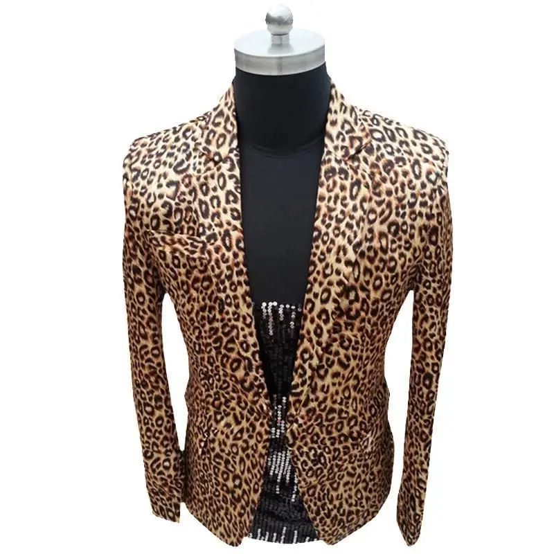 

Mens Leopard Nightclub Prom Party Outfit Stagewear Male Suit Jacket Blazer Masculino Slim Fit Plus Size S-5XL