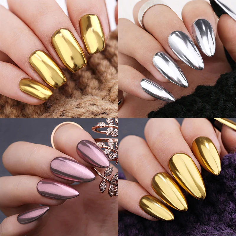 Nail Pigment 1 Box Nail Mirror Powder Glitter Metallic Color for Art UV Gel Polishing Rose Gold Silver Colors