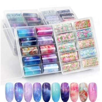 

1Box 10Rolls Holographic Nail Foil Set 2.5*100cm Flower Sticker On Nails Adhesive- Tips Gel DIY Nail Art Transfer Foil 10Style