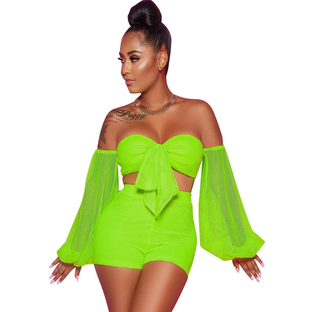 summer gauze two piece set women tracksuit hollow out off shoulder