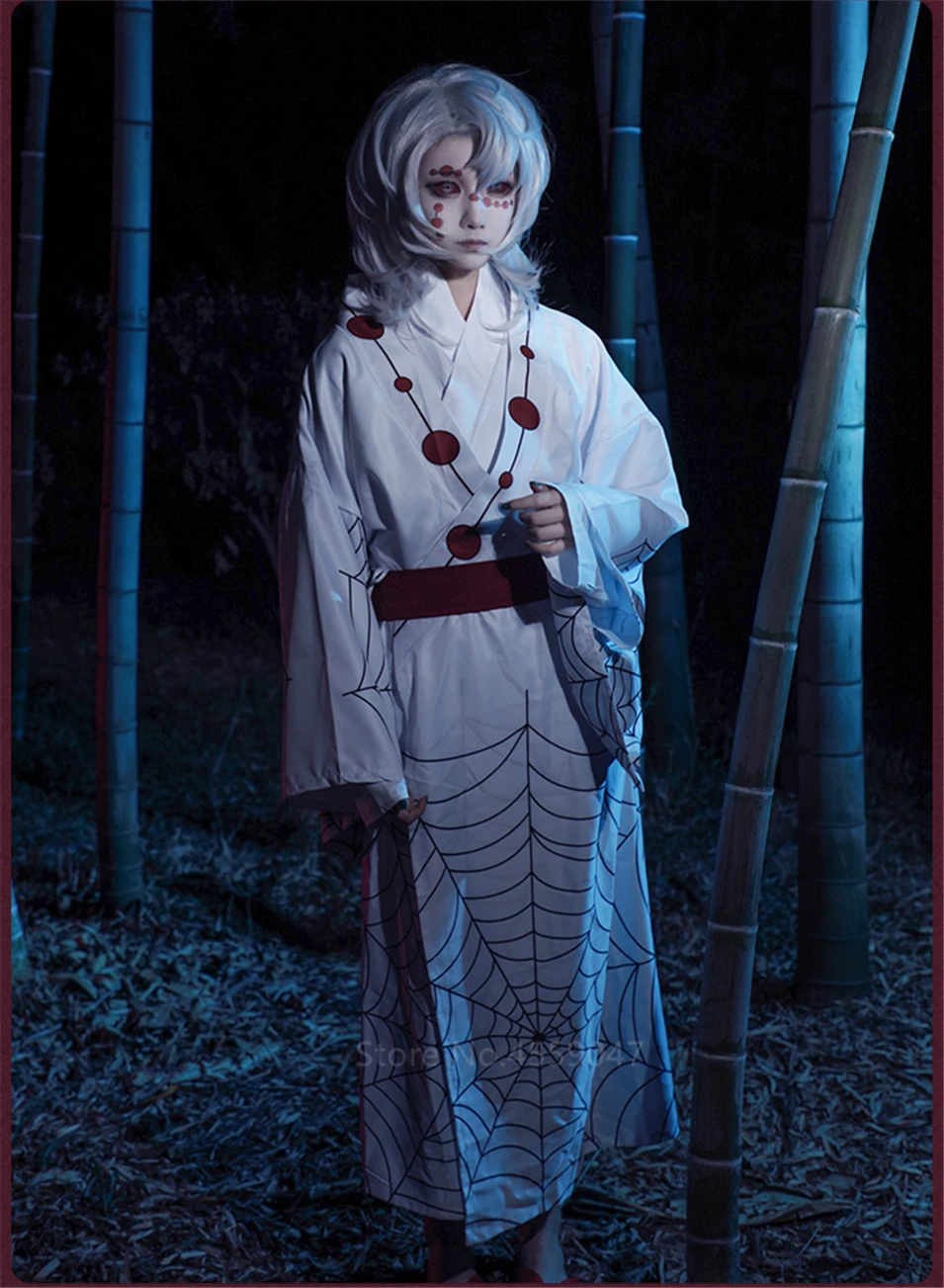 Anime Demon Slayer: Kimetsu no Yaiba Aranha Oni Ayaki Rui Fantasma Branco  Terno e peruca Cosplay Homens Kimono Peruca