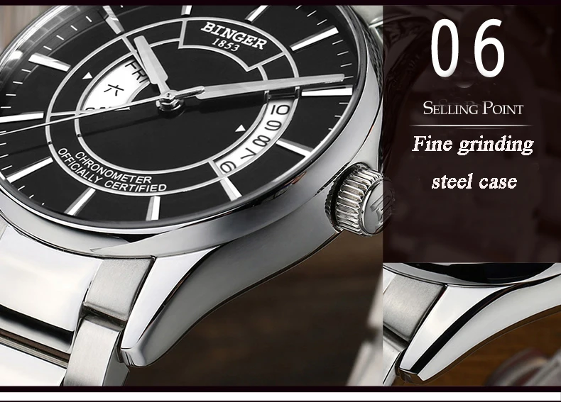 Япония MIYOTA двигаться Для мужчин t сапфир Для Мужчин's часы Швейцария Механические Для мужчин часы автоматические часы Бингер Элитный бренд мужских часов B5007-2