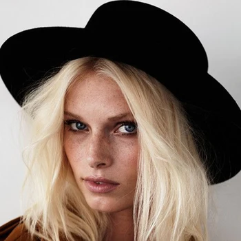 

New Wool Men's Fashion Felt Hat Flat Top Hat Wide Brim Boater For Women's