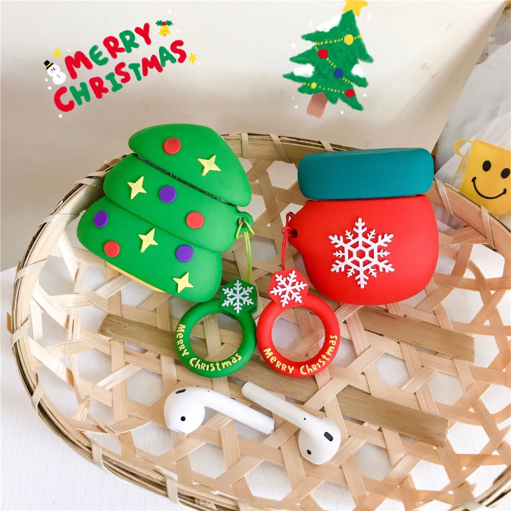 

For Air pods Case Xmas Tree Santa Claus Silicone Wireless Earphone Case For AirPods 1 / 2 Protective Case Keychain Ring Straps