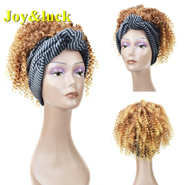 Headband Synthetic Wig Short Afro Kinky Curly Hair Wigs For Black Women Fluffy Curls Hairband African Turban Wrap Hair 02